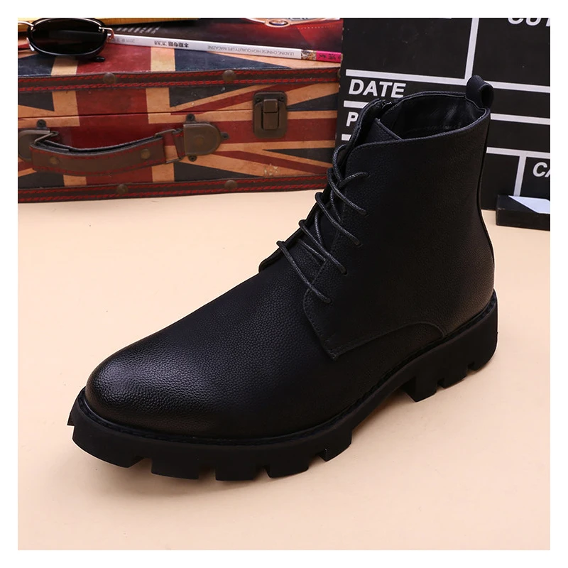 Korean designer mens leisure genuine leather boots black platform shoes vintage ankle boot autumn winter short botas masculinas