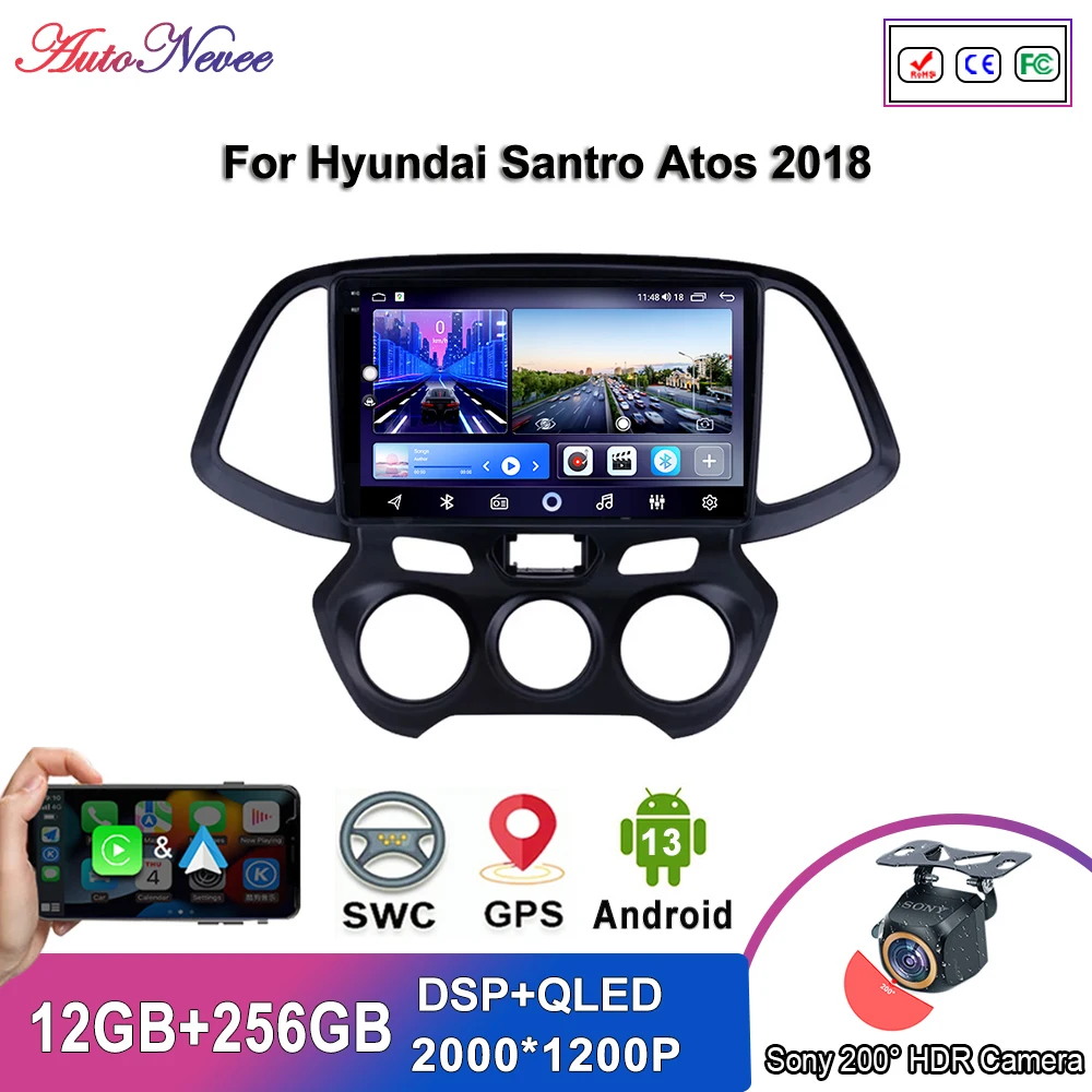 

Android 14 CarPlay радио для Hyundai Santro Atos 2018, авто радио, мультимедийный плеер, стерео головное устройство, GPS-навигация, без 2din DVD