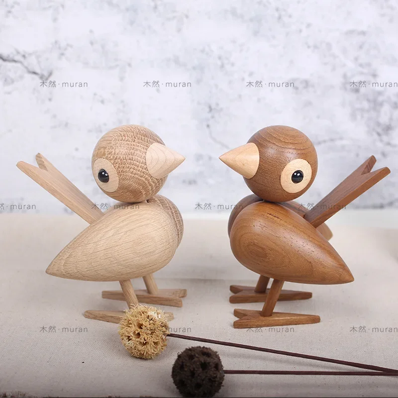 Denmark Nordic style wood sparrow bird ornaments American puppet wooden play room study desktop accessories