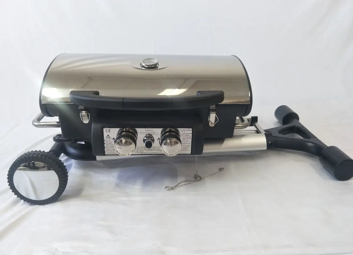 Camping Outdoor Kitchen Portable Folding Trolley Cast Iron Propane BBQ Barbeque Gas Grills