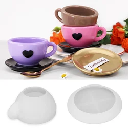 Love Teacup Silicone Mold DIY Handmade gypsum Cement Coffee Cup Saucer Ceramics Epoxy Resin Mold 3D Candle Cup Mold Home Decor