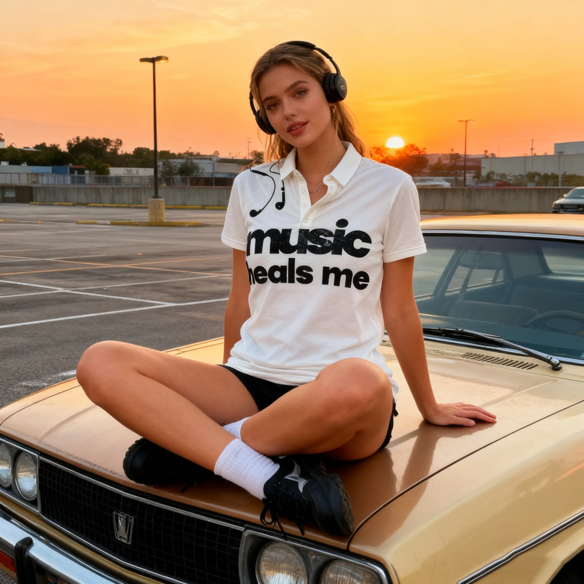 

2025 Women's Y2K Music Graphic Polo Shirt - 'Music Heals Me' Print Short Sleeve Top, Vintage Streetwear for Spring Summer EMO