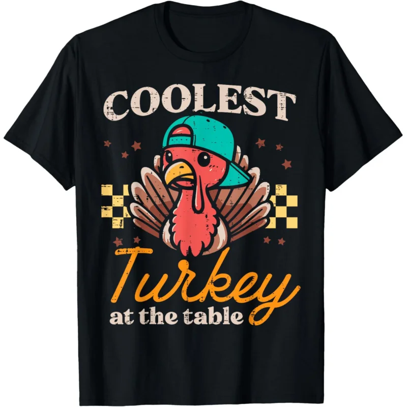 

Thanksgiving Coolest Turkey At Table Boys Kids Toddler Youth T-Shirt