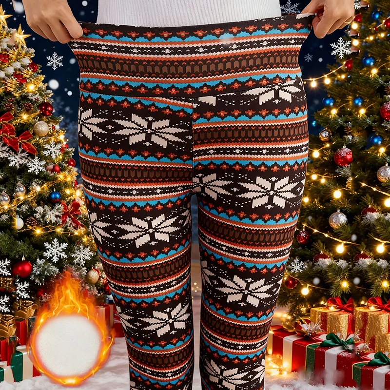 Merry Christmas Leggings for Woman Coffee Blue Stripe Snow Pattern Pants Xmas Party Pants Girls Sexy Tights Fitness Workout