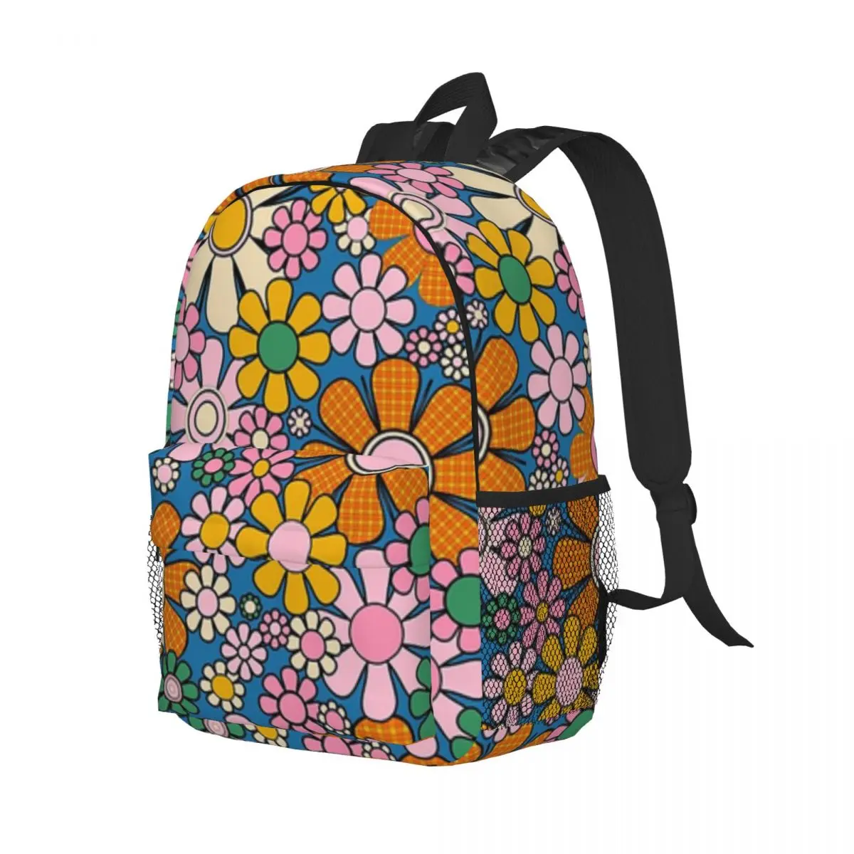 Retro Garden Gingham Flowers Colorful Abstract Floral Pattern New Fashionable Pattern School Bag Lightweight Backpack 15inch