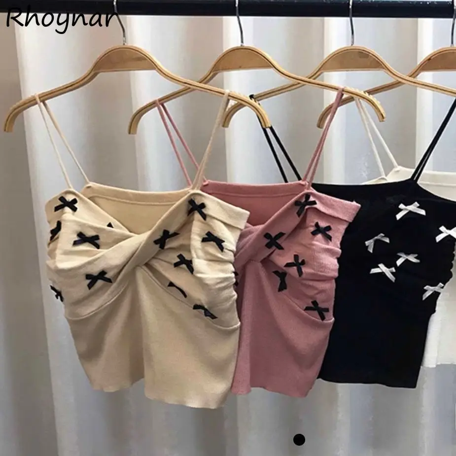 Camis Women Bow Sexy Style Elegant Ladies Hotties Soft Fashion Streetwear Slim Fit Chic Tops Summer Sweet Girls Trendy Female