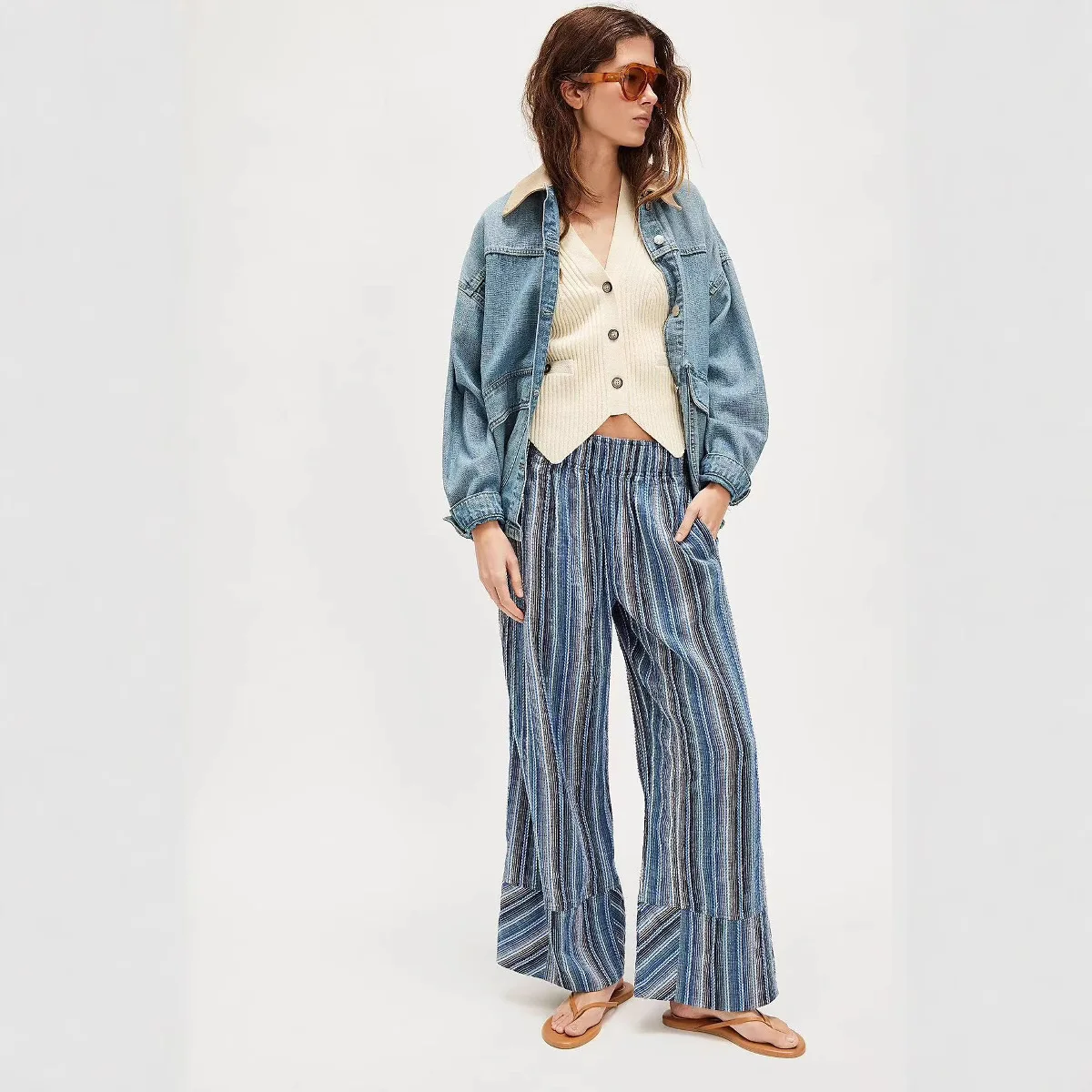 2025 Striped Wide-leg Pants for Women New Spring and Autumn Loose Casual High Waist Slim Trousers for Women