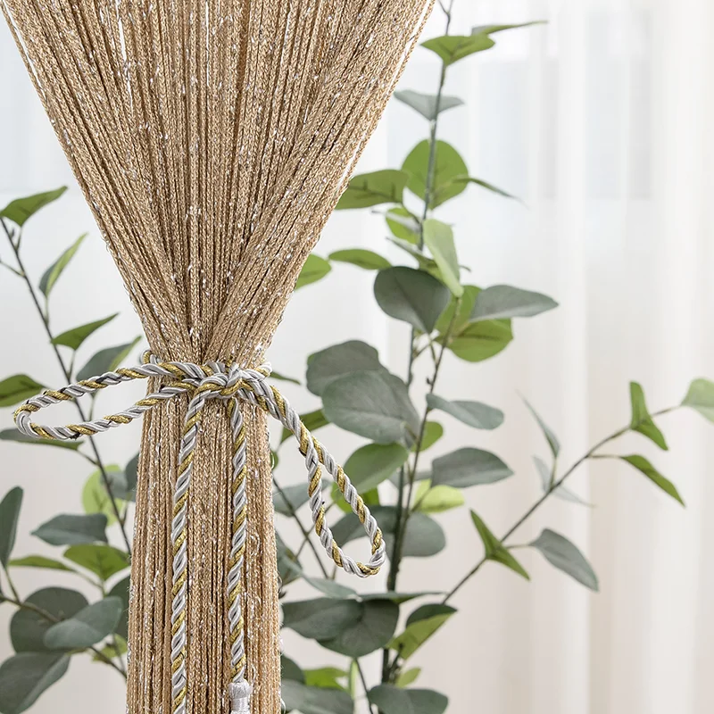 New 100X200CM String Curtain Valance Shiny Tassel Line Curtain Solid Color Window Door Curtain Divider Drape Room Decor