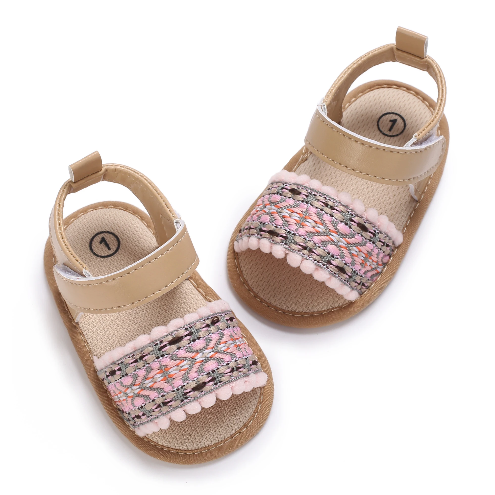 Sandalias de verano para niñas, zapatos planos bordados de punto, suela suave, primeros pasos, 0 a 18 meses