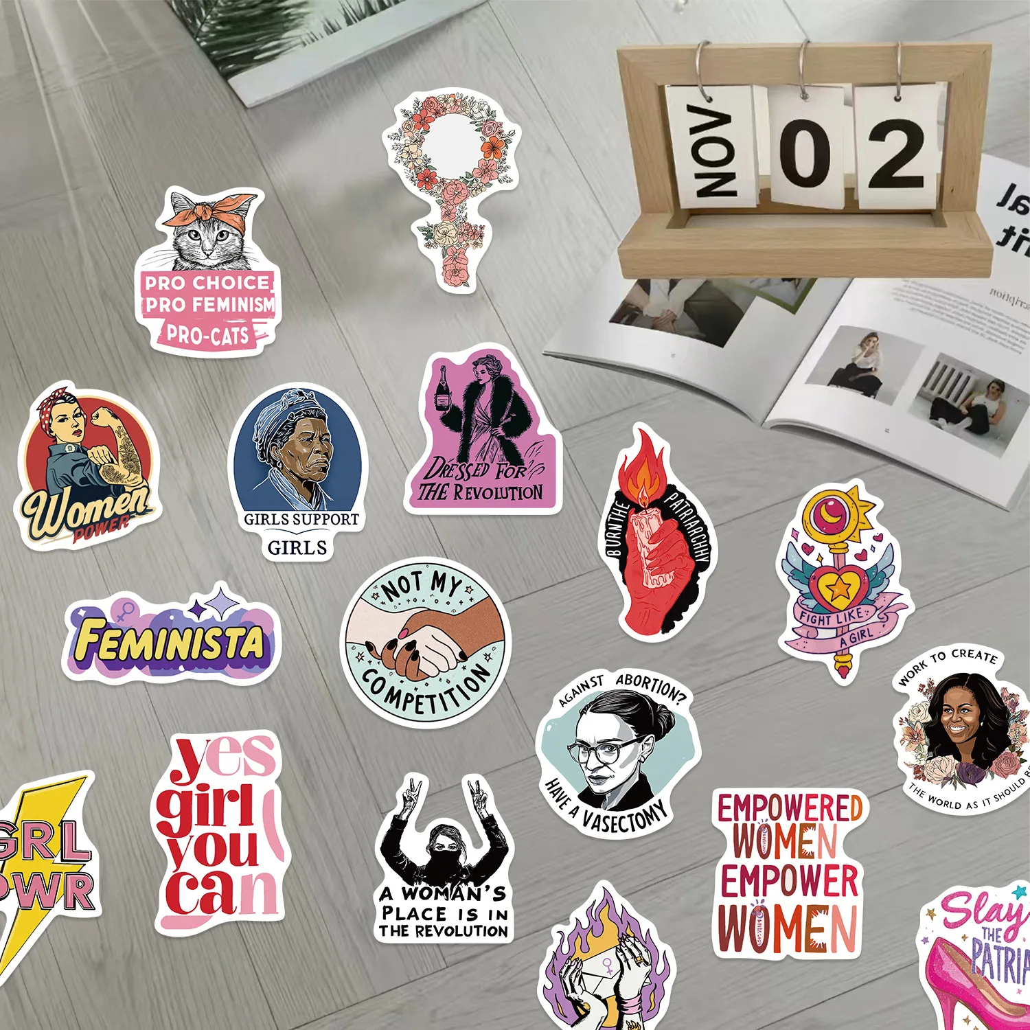 50PCS Cartoon Feminist Collection Creative Stickers Decorative Clips Stationery Guitar Waterproof Notebook Stickers