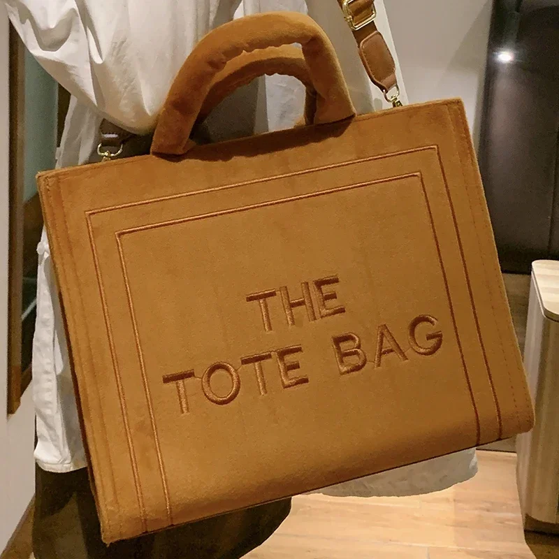 

Women's Large Brown Tote Bag Quality Velour Lovers' Aesthetic Casual Handbags Original Letter Print Elegant Female Shoulder Bags