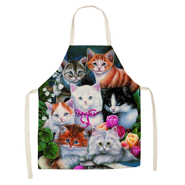 Home Decor Men Ladies  Cleaning Tools Kitchen Apron Vintage Cat Dog Print Sleeveless Linen