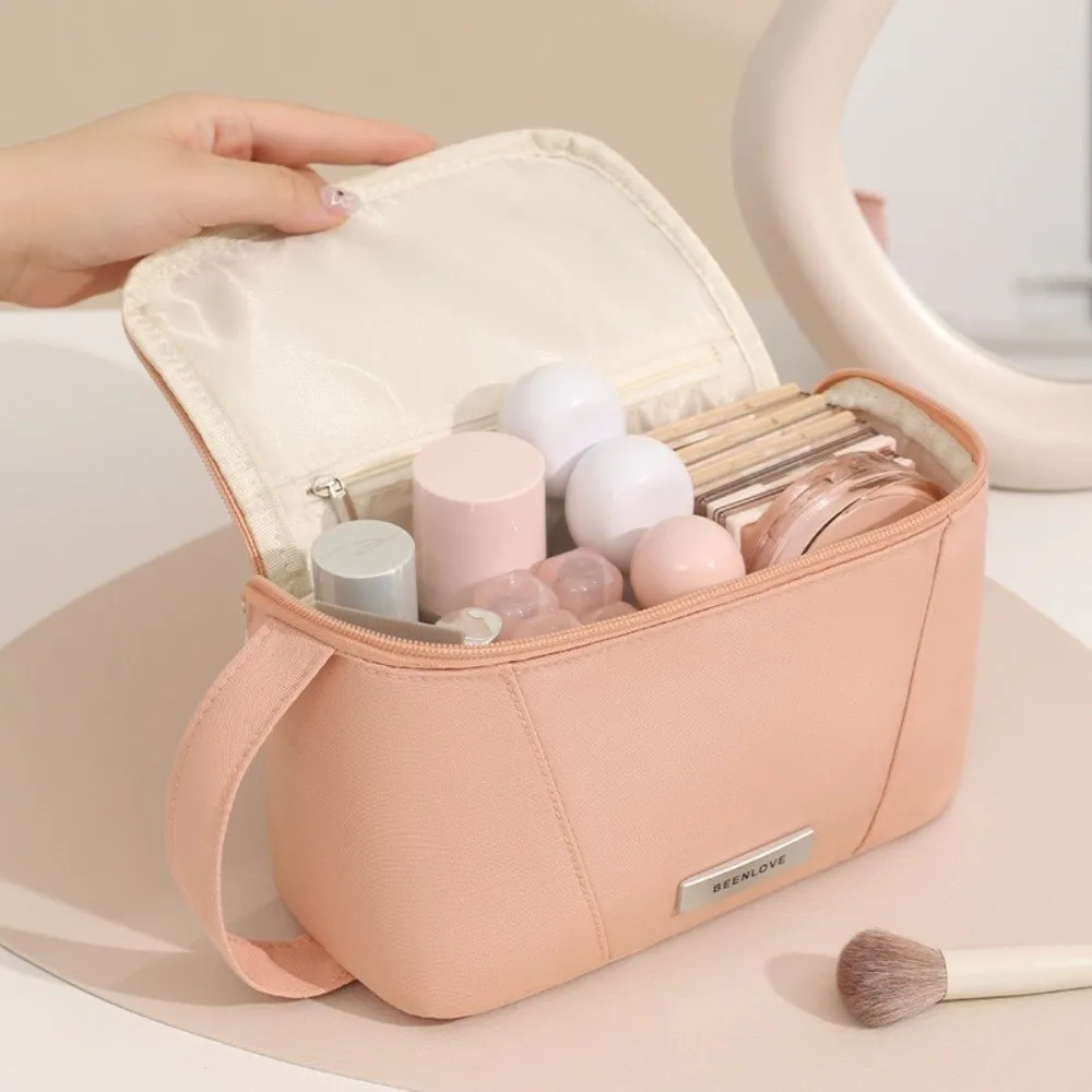 

Handheld Multi-pocket Makeup Bag Waterproof Large Capacity Cosmetic Storage Bag Zipper Square Toiletry Bag Brush Organizer