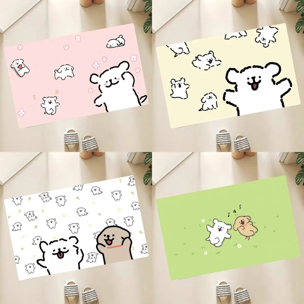 Kawaii Line Dog Maltese Floor Mat Anti-Slip Doormat Home Entrance Doormat Bedroom Bathroom Living Room Floor Mats Kitchen Rug