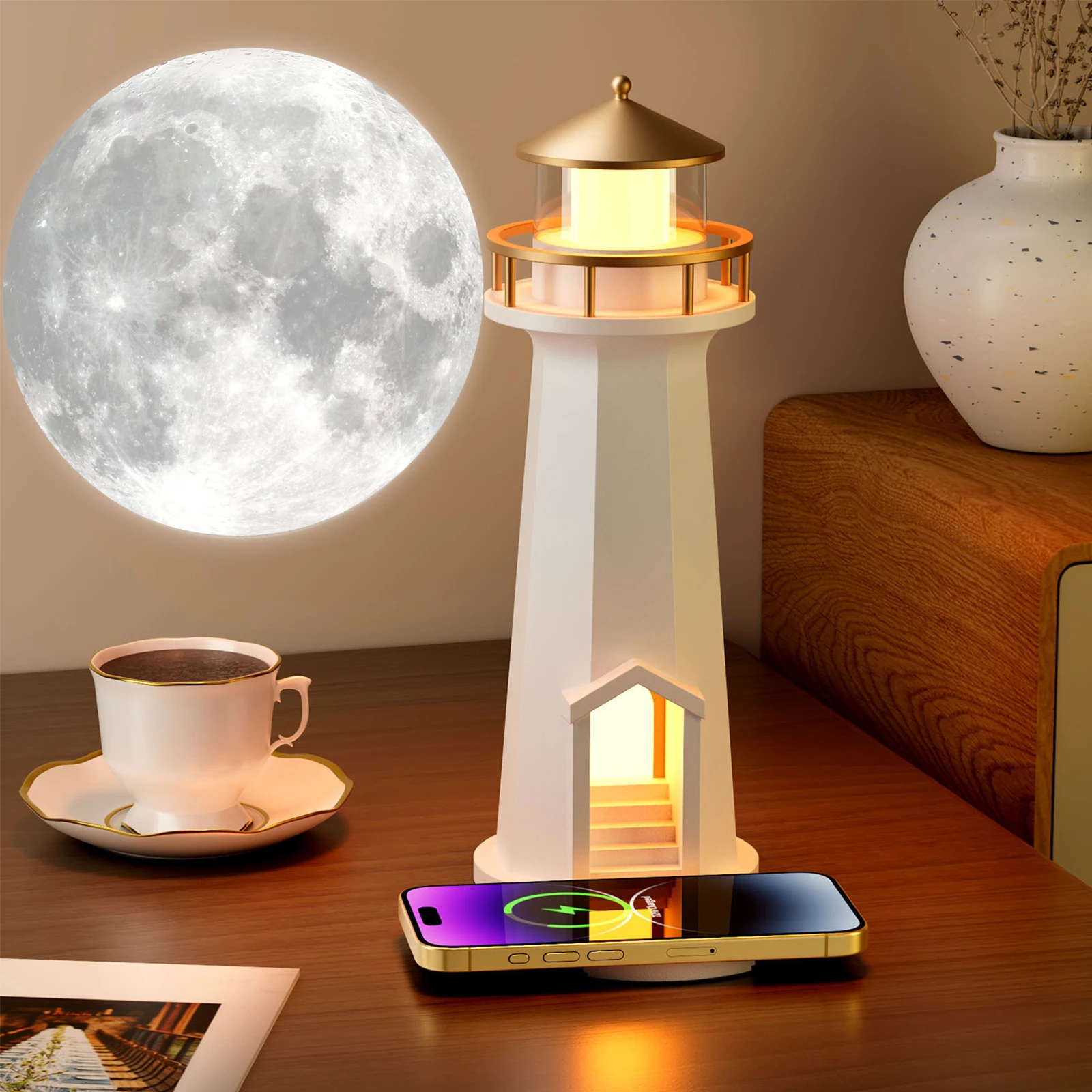 

Перезаряжаемая беспроводная настольная лампа-проектор с изображением полной луны, беспроводная лампа-фонарь в форме луны для детей, мальчиков и девочек, подарок, декор
