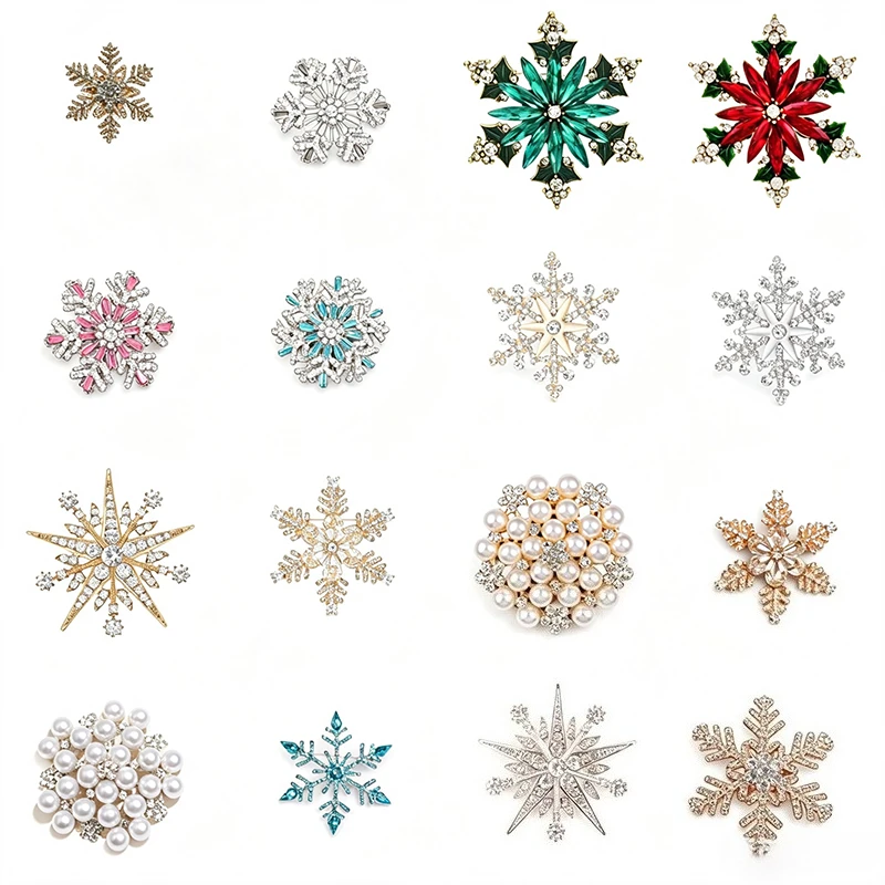 Mehrere Stile Schneeflocken-Broschen Strass-Perlen-Anstecknadel Wintermode Dekoratives Abzeichen