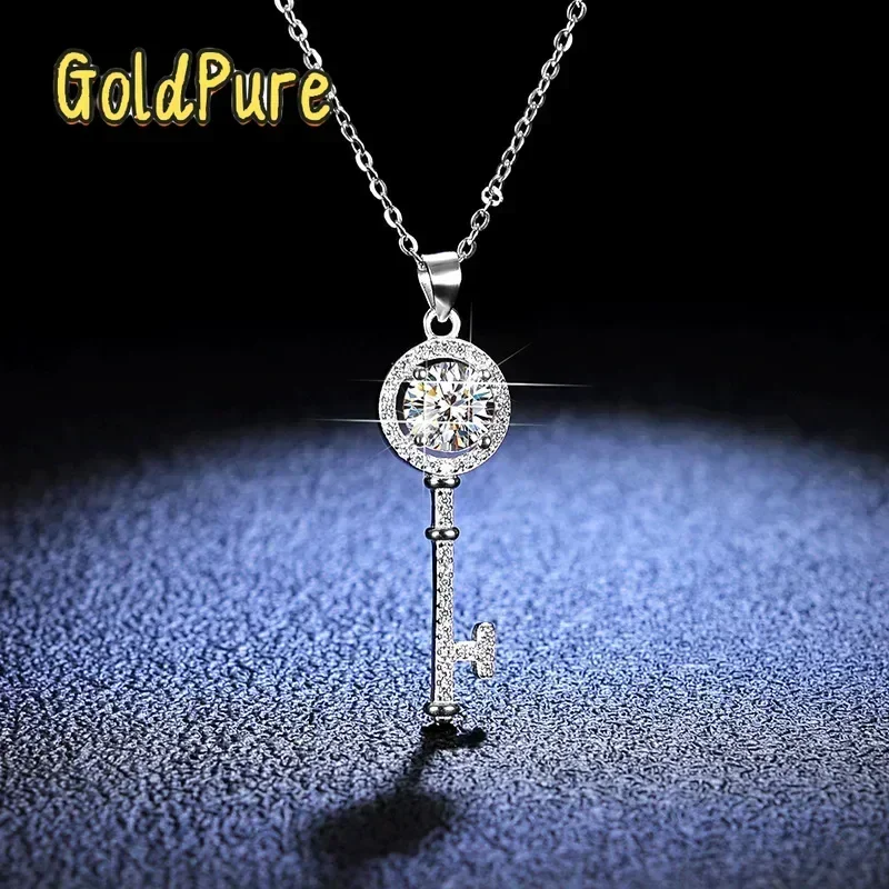 

Goldpure High - Quality Pt950 Platinum 1ct Moissanite Diamond Key Necklace for Women, Fashion Jewelry as Wedding Present