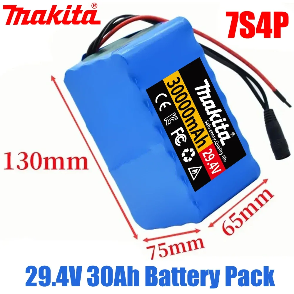 

18650 7S4P 29.4V 30Ah Rechargeable Lithium Battery Pack for Electric Bicycle Moped Scooter Replacement Batteries+2A Charger