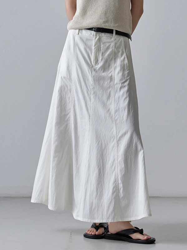 

High Waist A-Line Skirt Women's Summer New Thin Design Versatile Cotton Casual Pure Color Commute Korean Sle Skirt