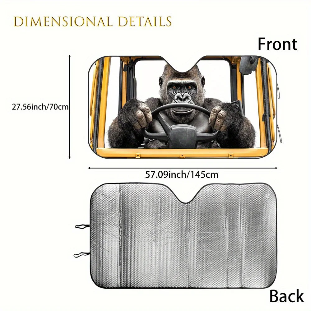 

1pc Funny Gorilla Car Windshield Sunshade - Heat & Glare Reduction, Foldable Polyester Fiber Sun Shield With 2 Suction Cups, Fit