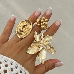 Ingemark Unique Exaggerated Large Petal Flower Rings for Women Vintage Geometric Adjustable Finger Ring Grunge Jewelry Steampunk