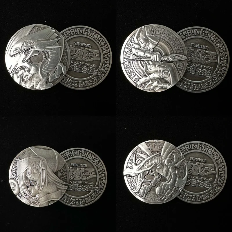 Homemade Game King Relief 25th Anniversary Three Illusion God Blue Eyes White Dragon Black Witch Metal Coin Key Necklace Pendant