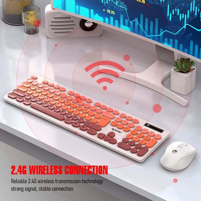 RAIKU R901 Drahtlose Tastatur Maus Set Nette Punk Gradienten Tastenkappen USB Wireless Business Tastatur Maus Set Laptop Tippen Büro