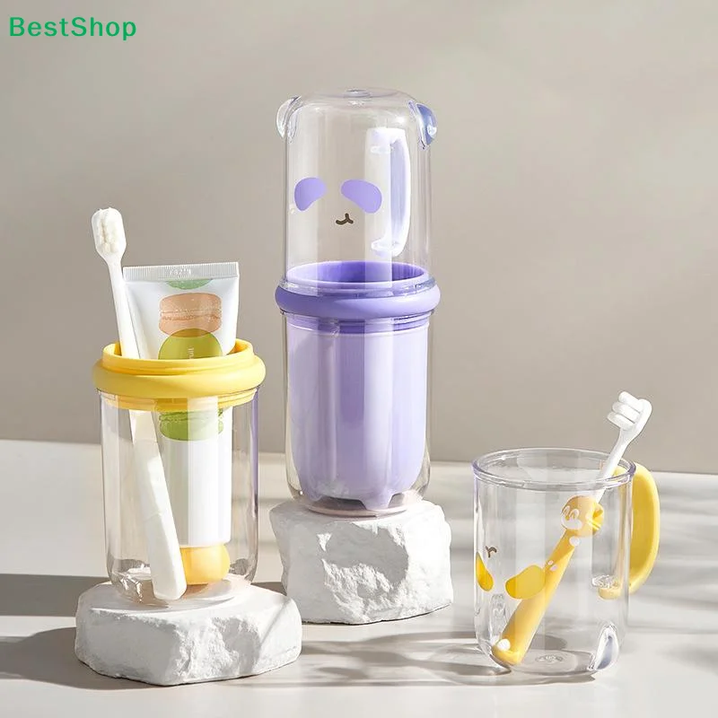 

♬Portable 2-in-1 Toothpaste Cup,Leak-Proof Toothbrush Organizer with Lid for Business Trips,Camping