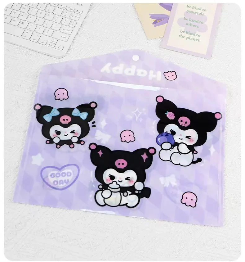 Kawaii A4 Sanrio Kuromi PVC Transparent storage File holder Document bag pouch Loose Leaf Binder Gift