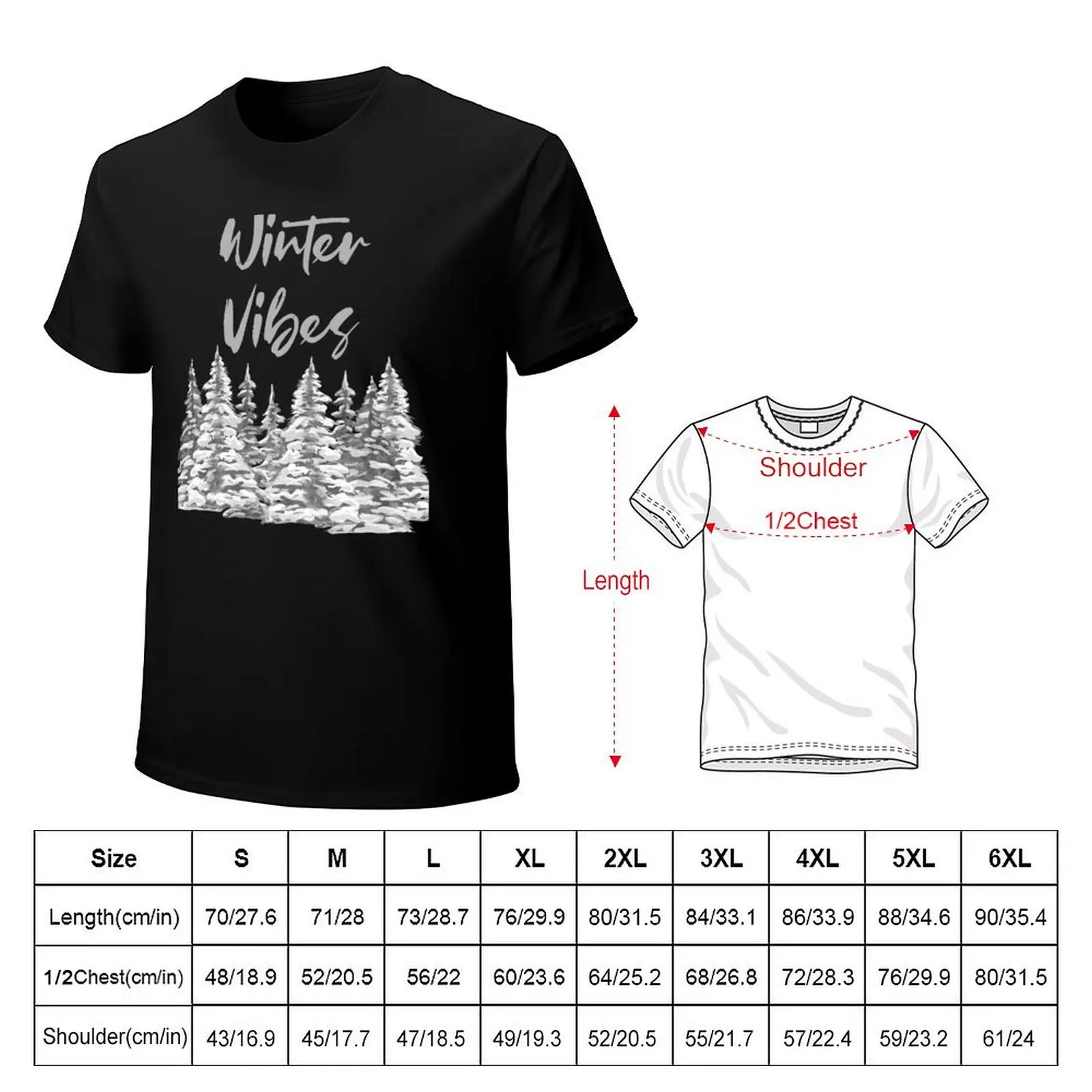 Winter Vibes Evergreen Trees Grayscale T-shirt blacks oversized customs design your own t shirts men