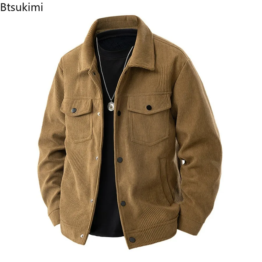 

New Men's Corduroy Casual Jacket Spring Autumn Fashionable Collared Workwear Outerwear Youthful Versatile Loose Fit Men Clothing