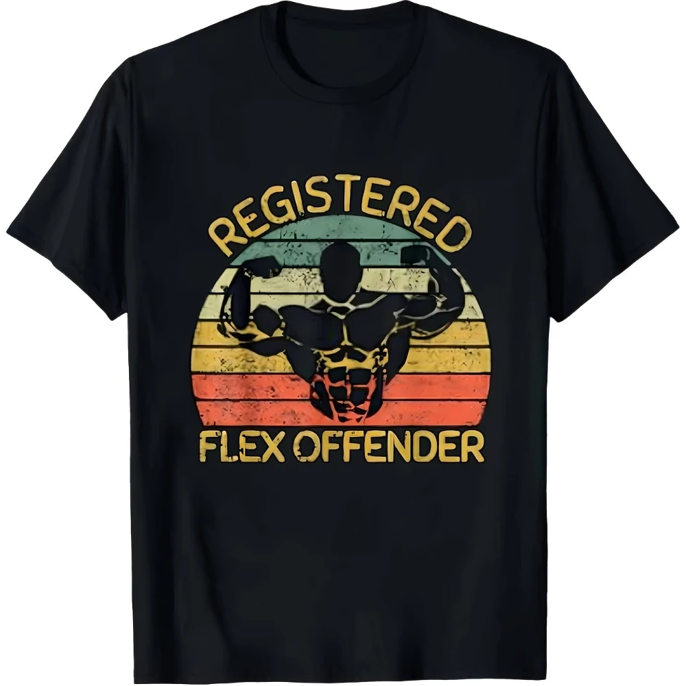 Registered Flex Offender Humor T-Shirt 100% Cotton Crew Neck Slight Stretch Men's T-shirts for Summer Unisex All-Season