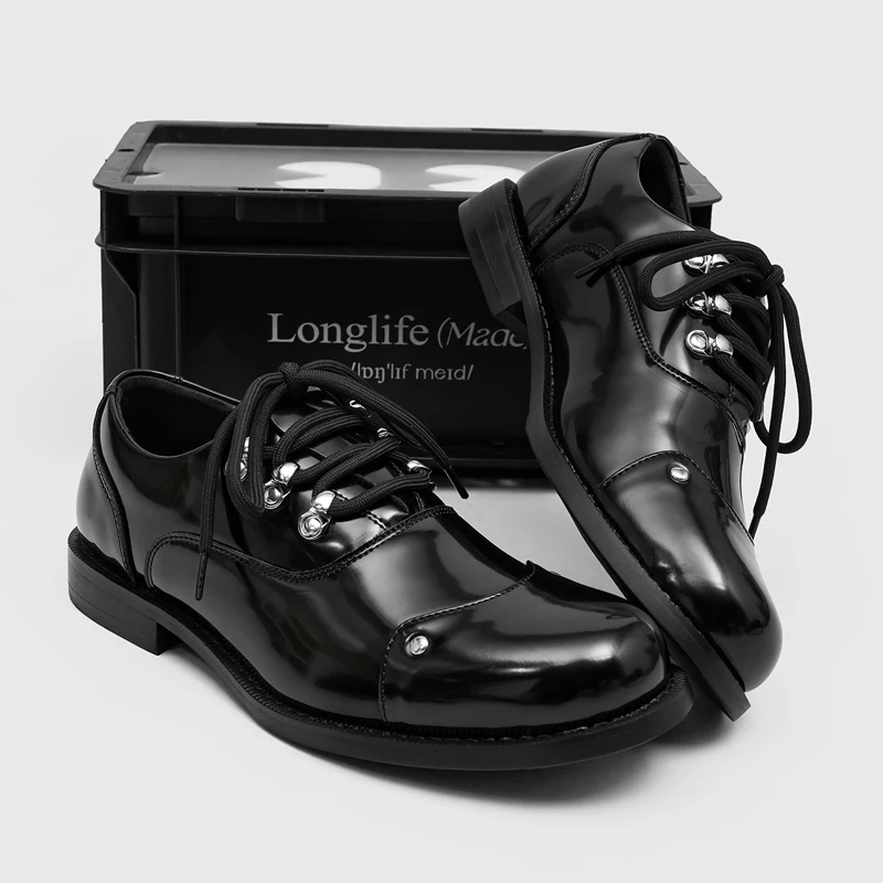 Classic Men Casual Leather Shoes Black British-style Comfortable Laced Derby Shoes Wedding Party Shoes Sizes 38-46 Men Shoes