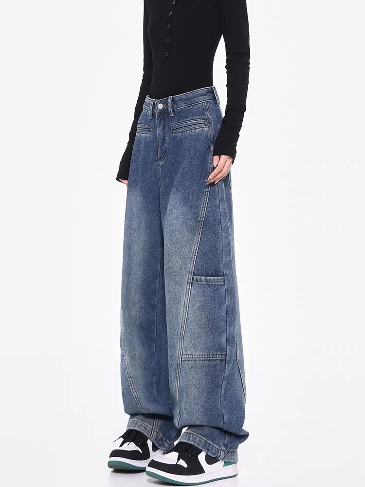 

Women's Blue Baggy Cargo Jeans Harajuku Oversize Denim Trousers Y2k 90s Vintage Japanese 2000s Style Jean Pants Trashy Clothes