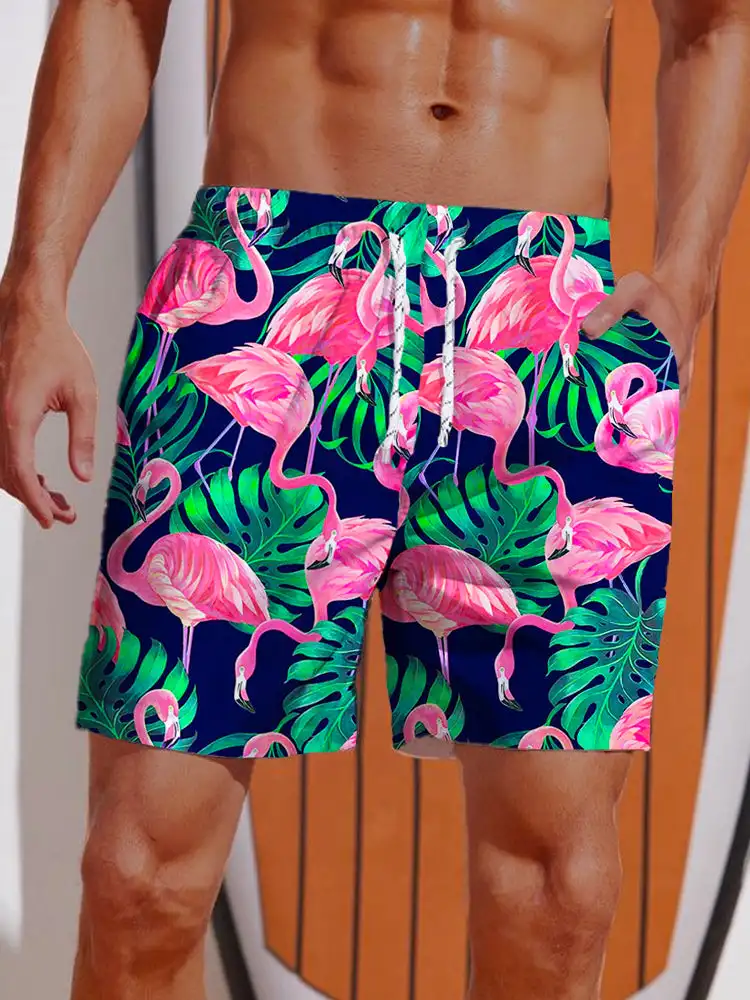 2024 Summer 3D Printed Hawaiian Vacation Style Printing Shorts Men\'s Board Shorts Casual Swim Trunks Drawstring Breathable Short