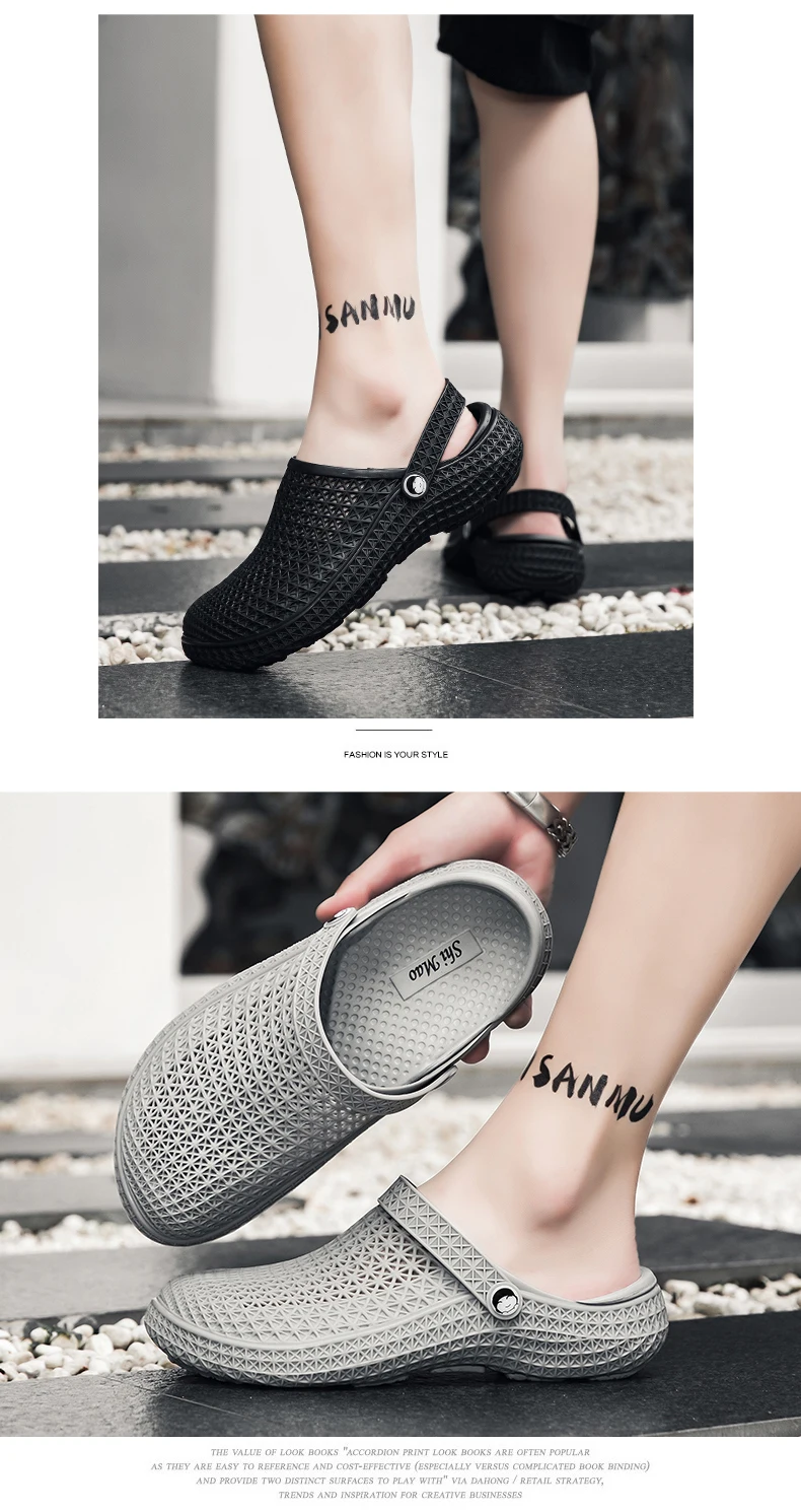 Herren Atmungsaktive Clogs Rutschfeste EVA Gartenschuhe Lässige Slip-on Pflege- und Kochschuhe Strand-Sandalen für Outdoor und Indoor im Sommer – Detail 8