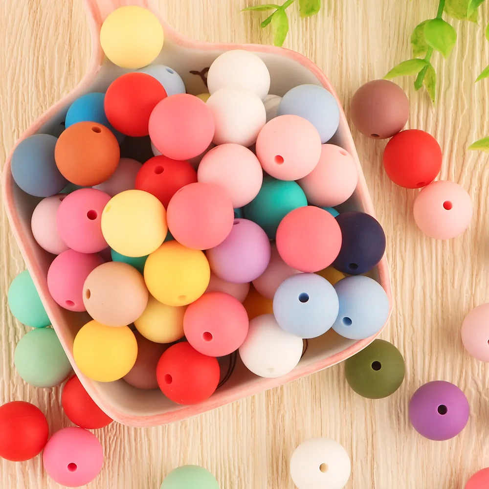 Kovict 50pcs Silicone Beads For Jewelry Making Bulk 15mm Round Perle Silicone Beads DIY Pacifier Necklace Jewelry Accessories