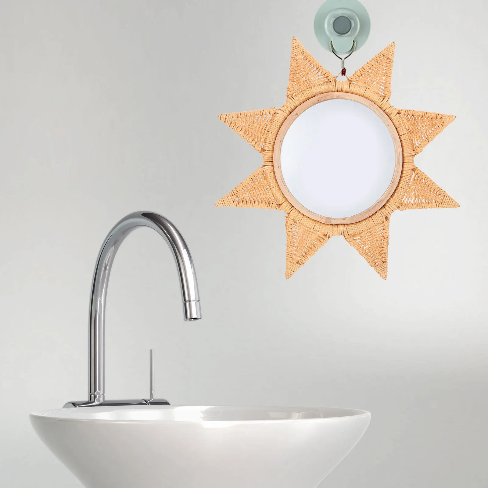 

Rattan Wall Mirror Decor Handmade Elegant Design Wear Resistant Dorm Room Bathroom Hotel Office Christmas Wedding Gift