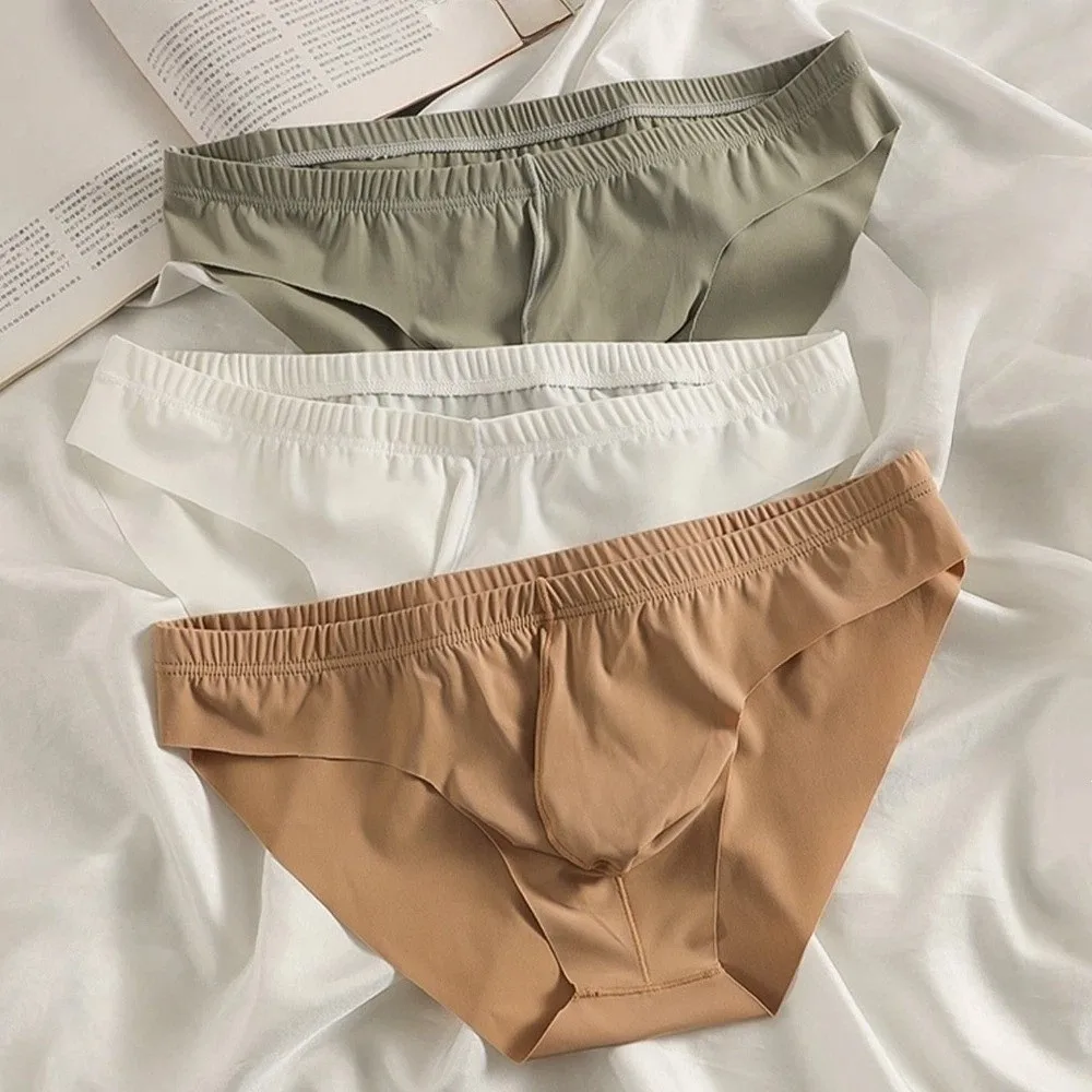 Soft Lingerie Men's Triangle Panties Ice Silk Breathable Men Thin Briefs Large Size Mid Waist Underwear for Men Sports