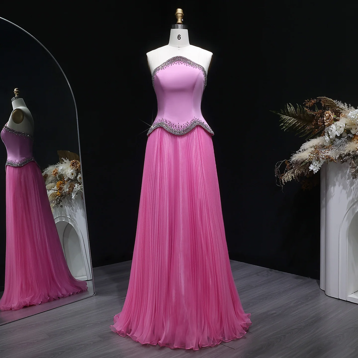 Sharon Said Damen Formelle A-Linien Abendkleider Trägerlos Pailletten Perlen Elegant Arabische Partykleider SS789 Maßanfertigung – Detail 12