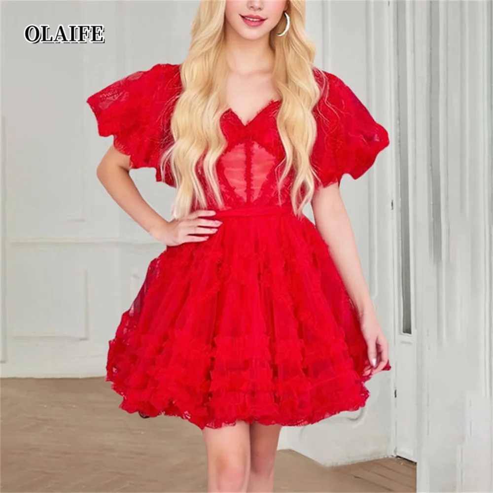 

A-line Princess Off Shoulder Short Puffy Sleeves Short Party Dance Cocktail Homecoming Dress With Sash Vestidos De Graduación