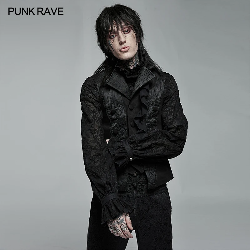 

Punk Rave Rock Gothic Noble Jacquard Men's Black Vest WY1373