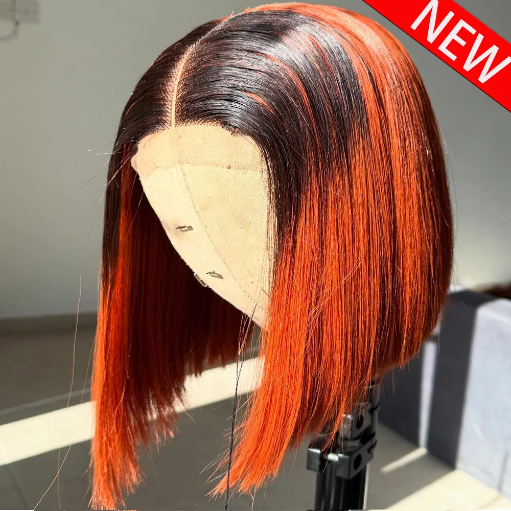 wear-and-go-13x4-hd-straight-lace-front-bob-wig-100-human-hair-wig-1b-ginger-orange-350-density-straight-glueless-wig-for-women