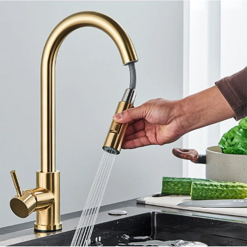 

Full Brass Kitchen Pull Out Sink Mixer Tap Hot Cold Water Faucet Stainless Steel 360° Swivel Tap for Bathroom Kitchen Sink
