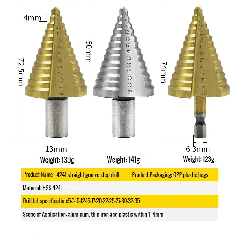 HSS 4241 Titanium Coated Step Drill Bits 5-35mm Drilling Power Tool Metal Stainless Steel Wood Hole Cutter Cone Fast Drill Bit