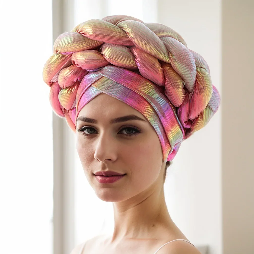 أحدث ربطة رأس أفريقية للسيارات Geles Aso Oke مصنوعة بالفعل أغطية رأس حجاب إسلامي عمامة ضفائر نسائية جاهزة لتغطية الرأس قبعة بونيه