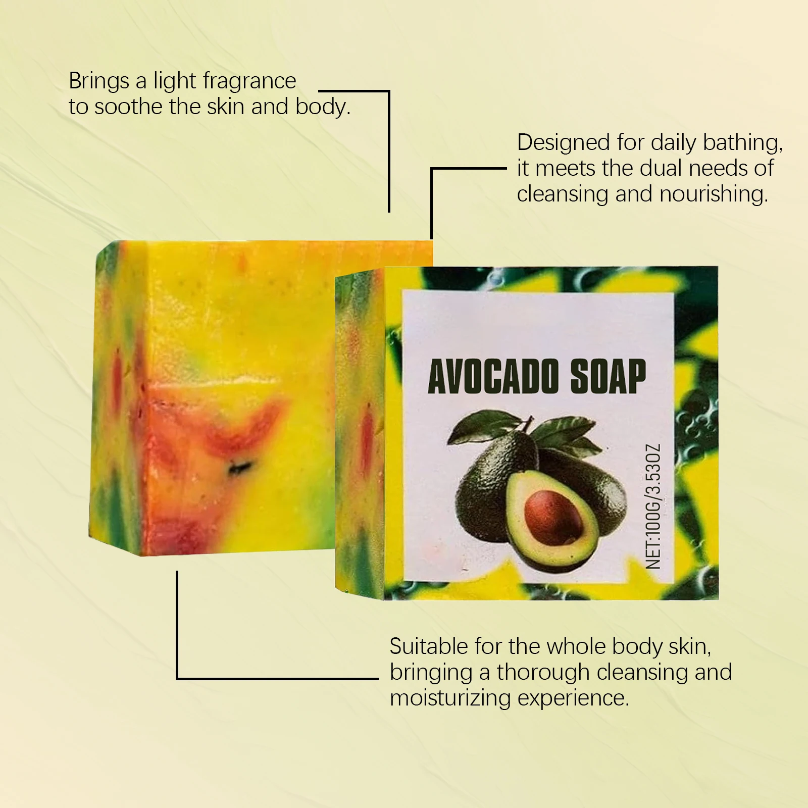 Sabonete de banho de abacate, controle de óleo, limpeza profunda, hidratante, nutrição suave para remover óleo sentado profundo, adequado para pele oleosa