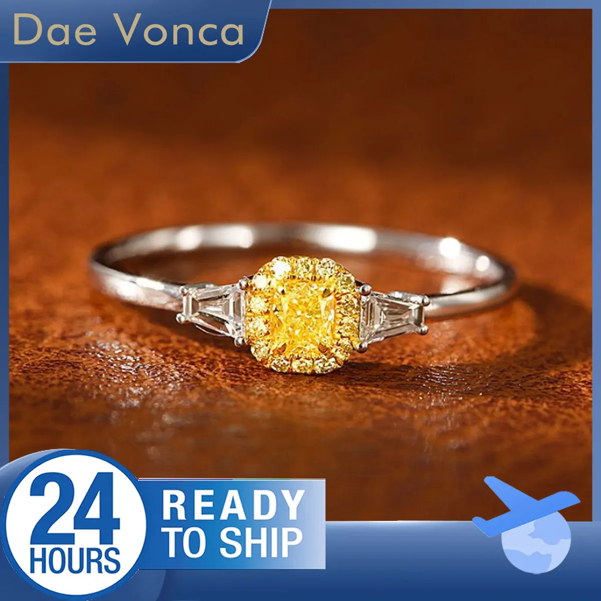 

18K White Gold Yellow Diamond Halo Ring Cushion Cut Natural Diamond Ring White Diamond Side Stones Diamond Ring For Engagement