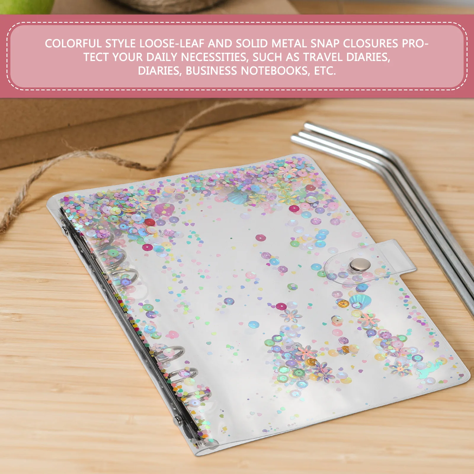 

1Pcs Colorful Loose-Leaf Notebook Cover Transparent PVC Waterproof Snap Closure Protective Folder for Diary Handbook
