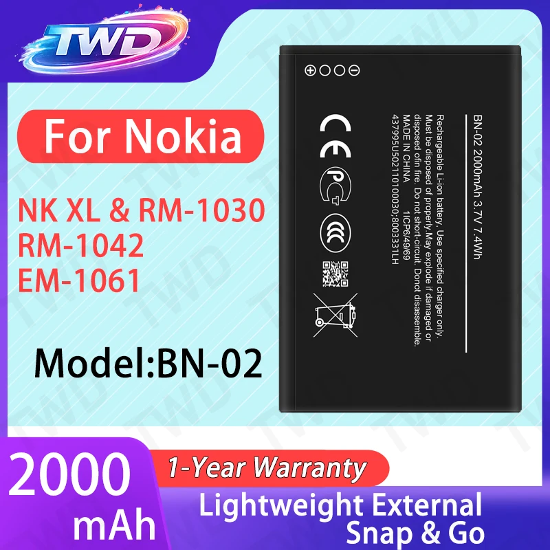 

BN-02 BN02 Large capacity Battery For Nokia NK XL/ RM-1030/RM-1042 Batteries New High Quanlity
